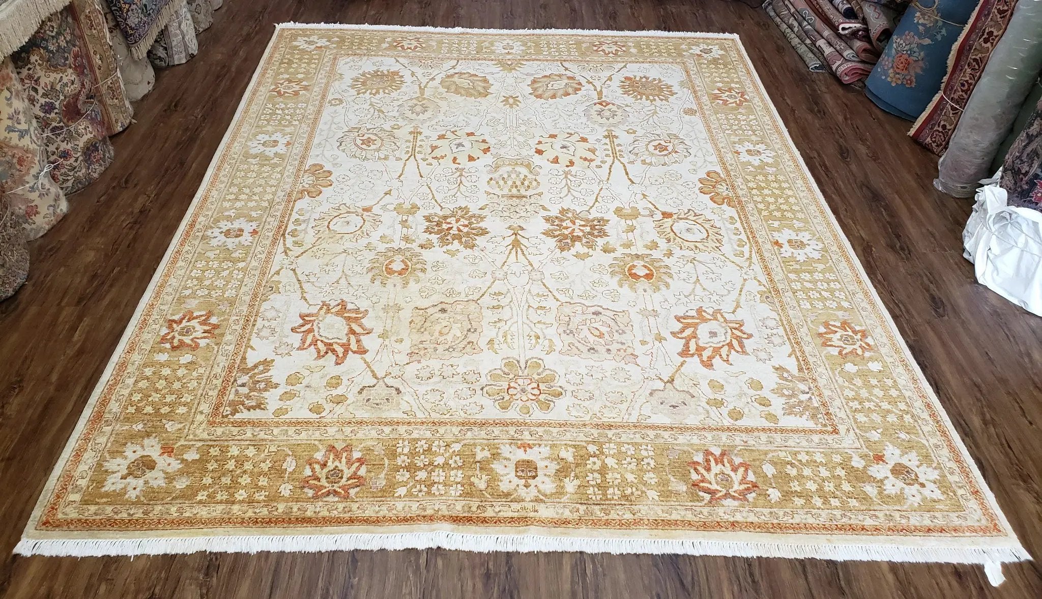 8x10 Oushak Rug, Pakistani Peshawar Wool Carpet, Beige Tan by Jewel Rugs