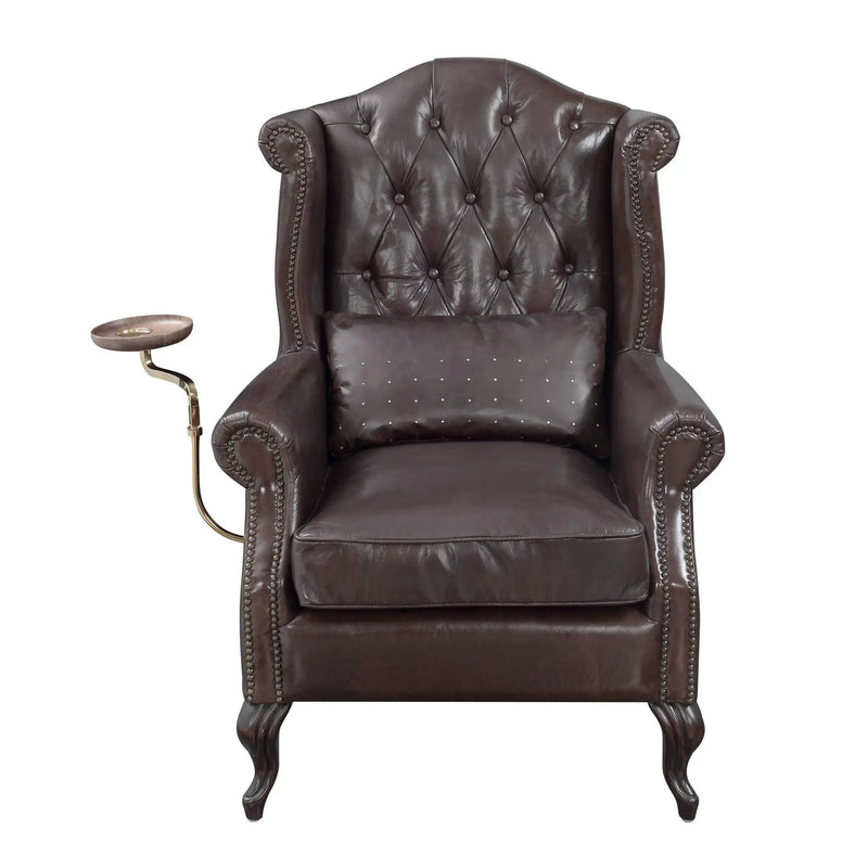 Pino - Vintage Top Grain Leather Accent Chair With 1 Toss Pillow - Brown by Unique Piece Furniture