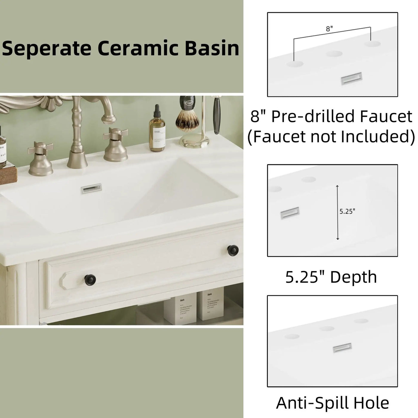 Vintage Bathroom Vanity With Sink, Rustic Cabinet With Soft Close Doors by HouseOfZazla
