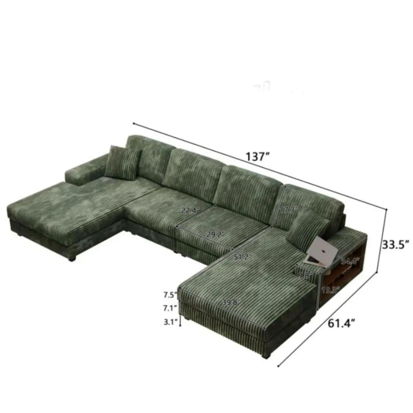 U-Shaped Convertible Sofa, 4 Seater Large Living Room Lounge by HouseOfZazla