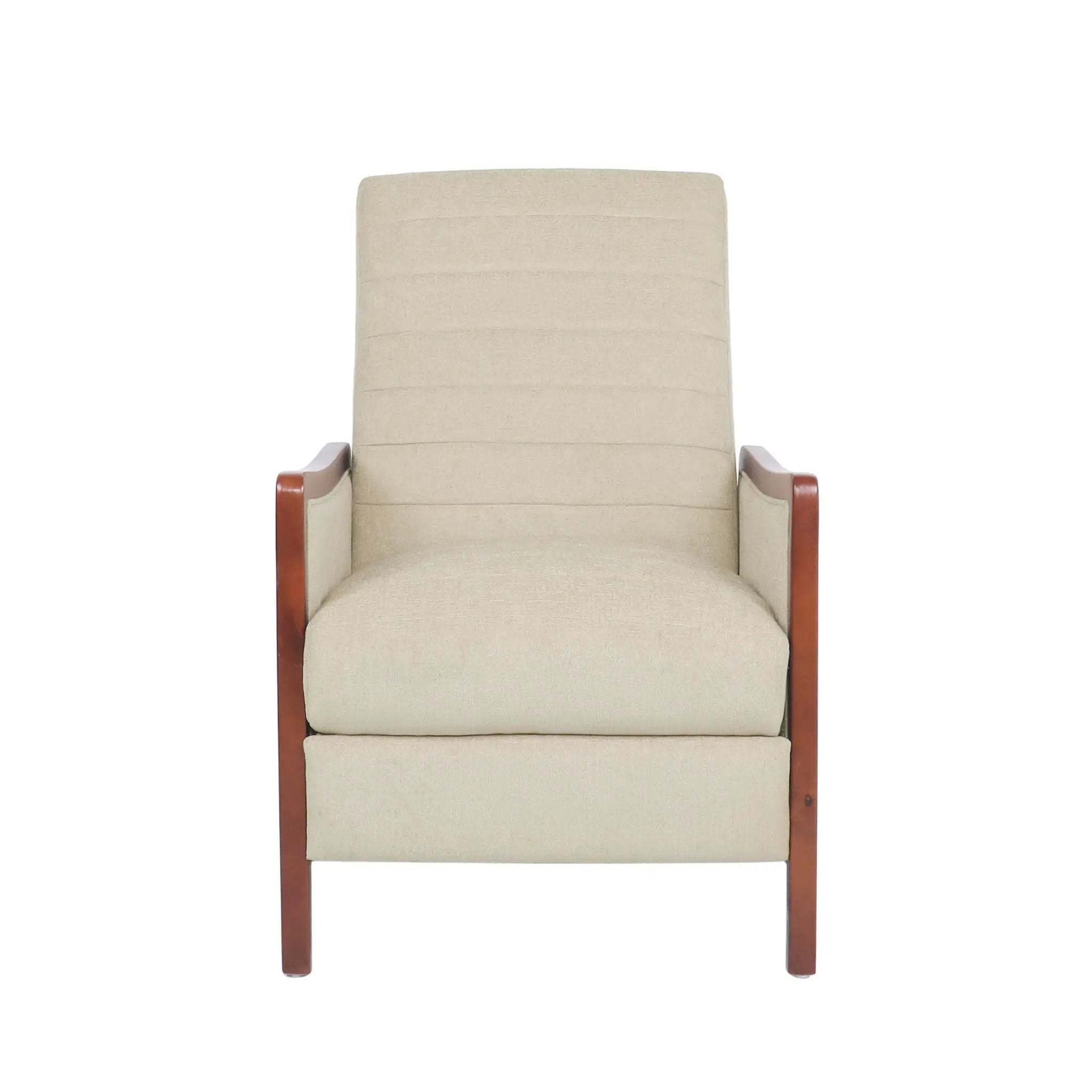 Mid Century Modern Fabric Channel Stitch Wood Pushback Recliner by Unique Piece Furniture