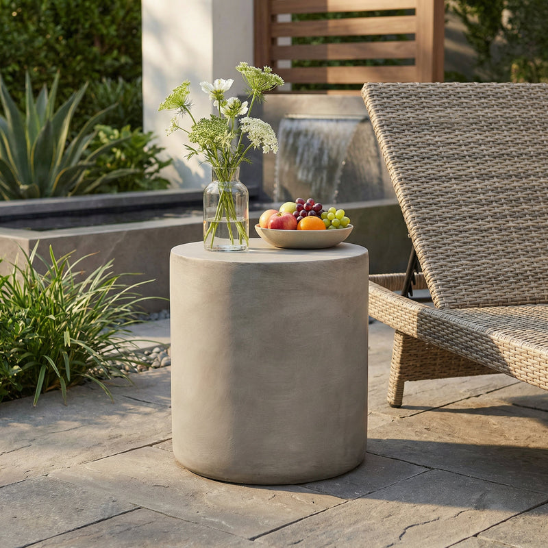 Outdoor Lightweight Concrete Side Table, Light Gray by HouseOfZazla