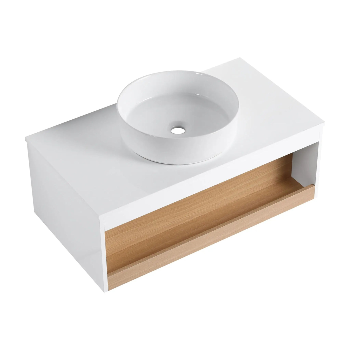 Floating Bathroom Vanity With Glossy Round Vessel Sink by HouseOfZazla