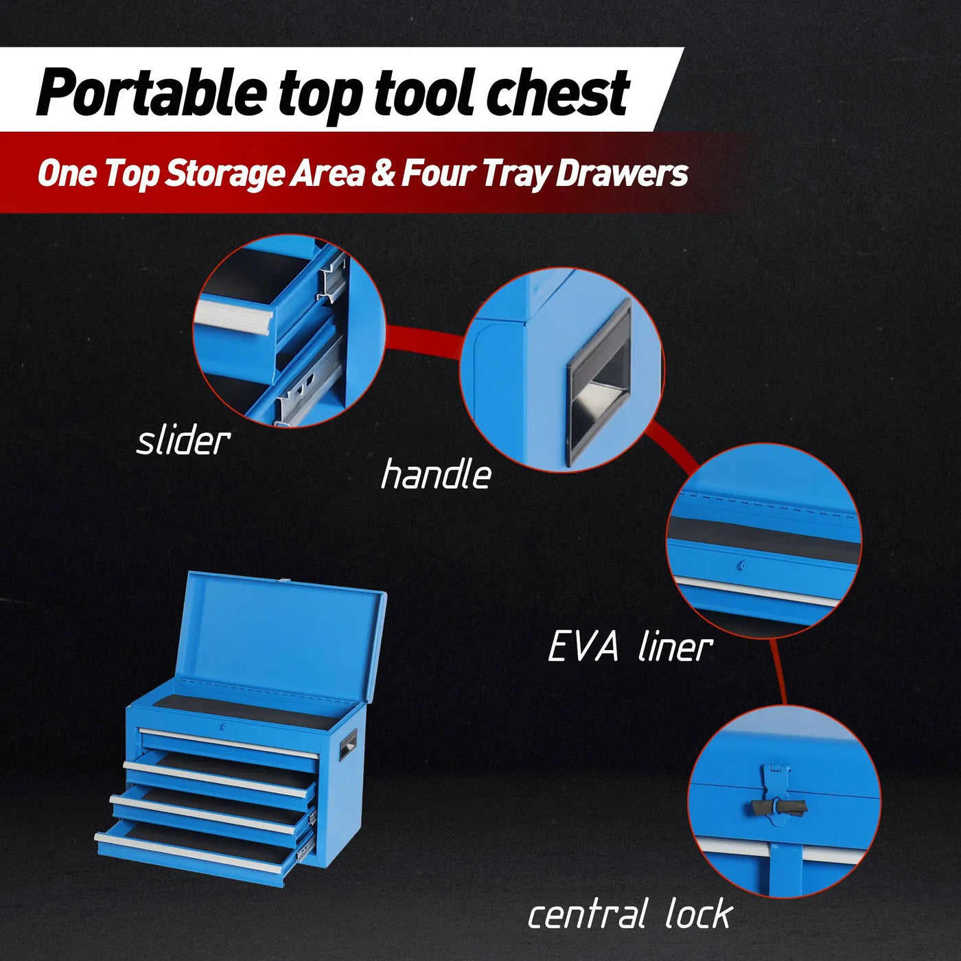 5-Drawer Rolling Tool Storage Cabinet with Detachable Top Toolbox by HouseOfZazla