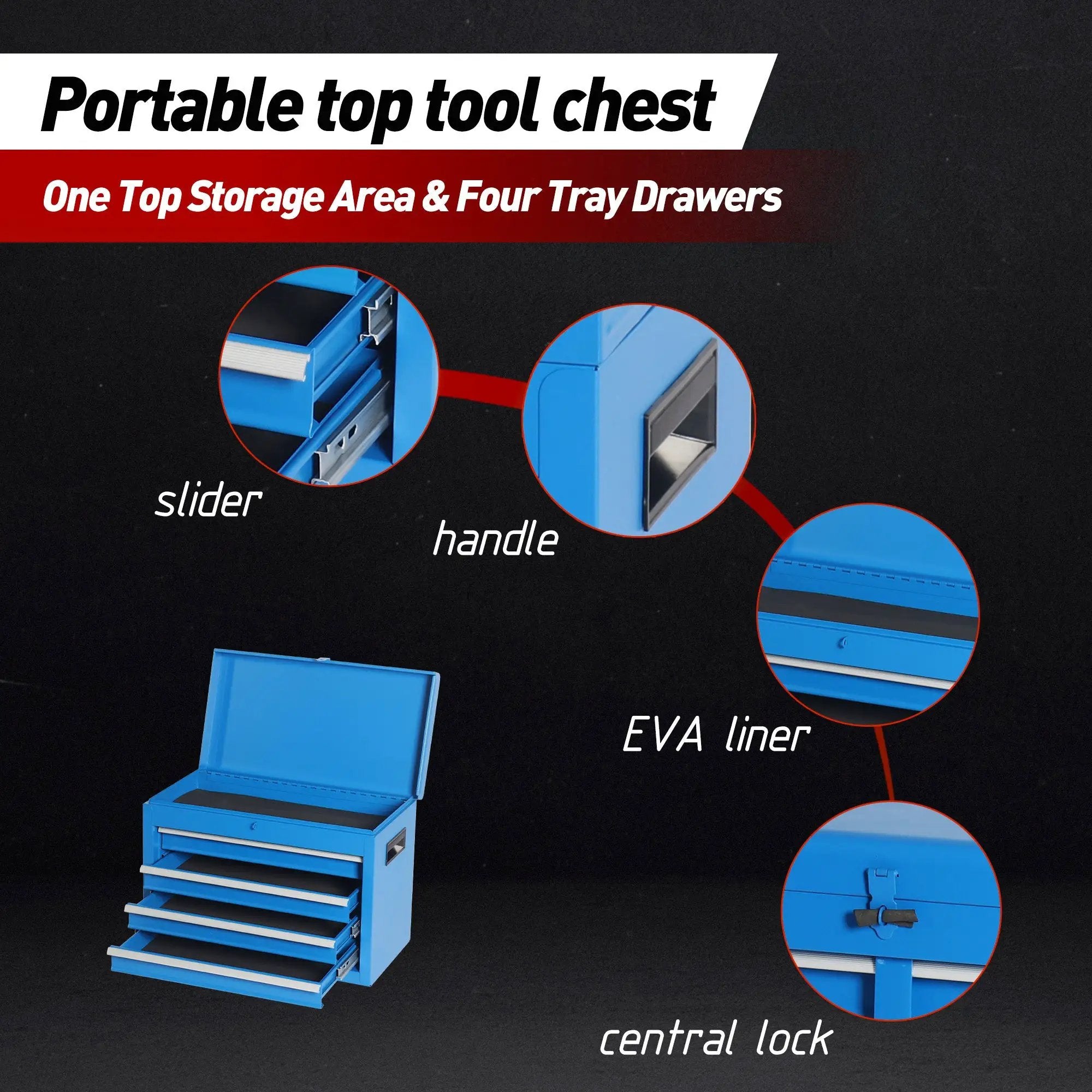 5-Drawer Rolling Tool Storage Cabinet with Detachable Top Toolbox by HouseOfZazla