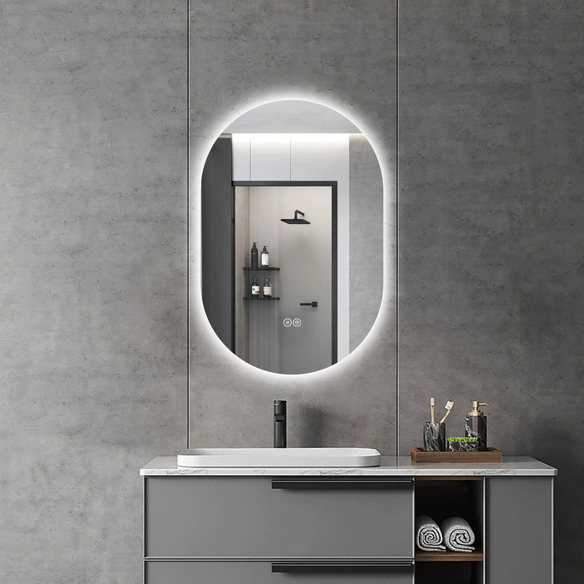 Smart Wall Mounted LED Touch Screen Mirror With Anti-Fog Function And Adjustable Lighting by Unique Piece Furniture