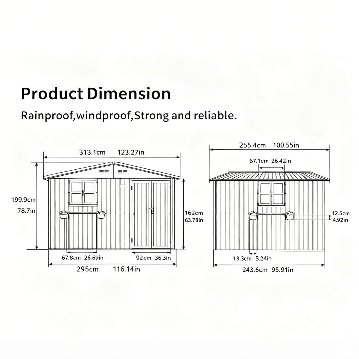 10x8 FT Outdoor Metal Storage Shed with Window & Flower Rack, Lockable Double Doors Tool Shed, Waterproof Weatherproof Garden Shed for Backyard Patio,Grey+Black., photo 2 of 9