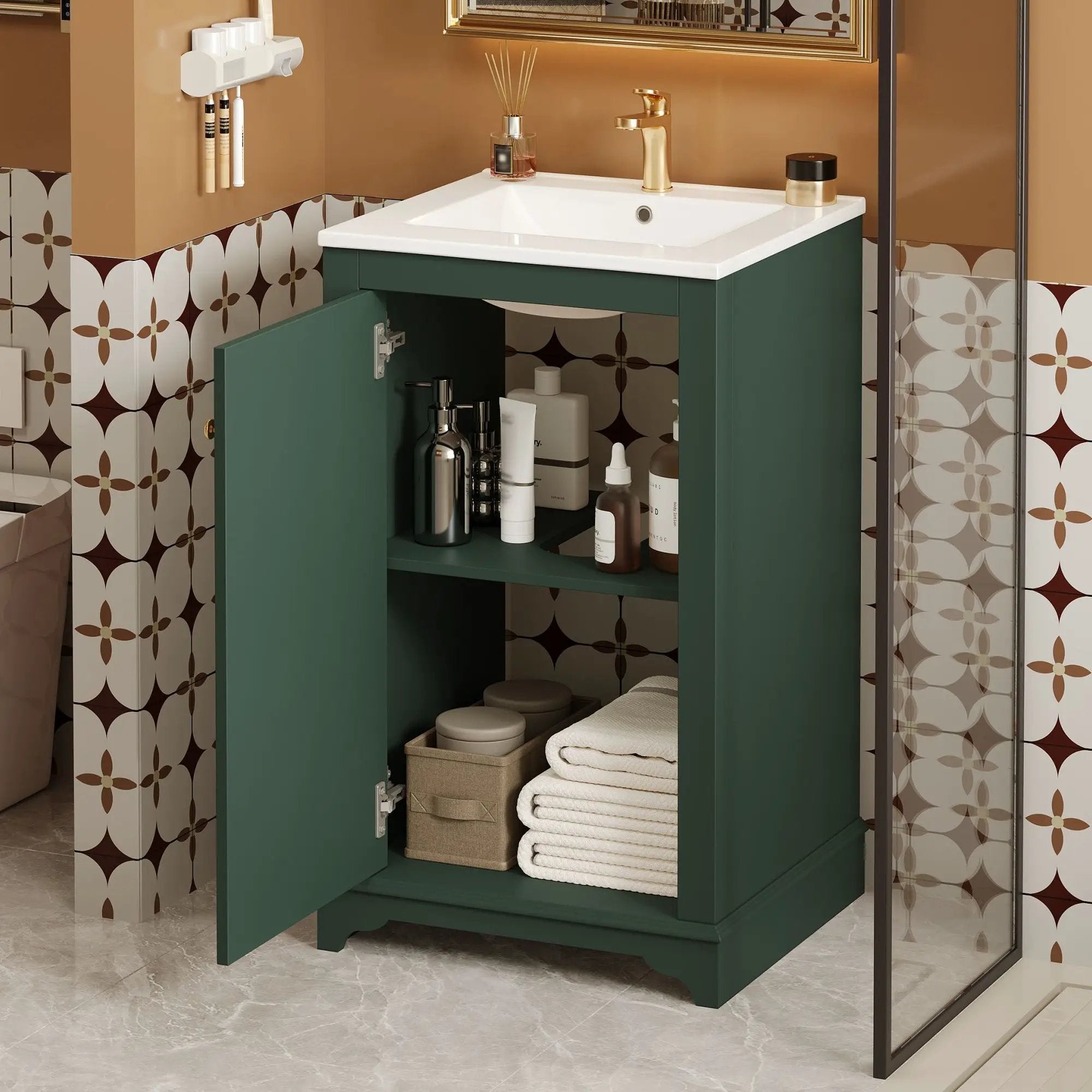 Bathroom Vanity With Sink, Freestanding Single Cabinet Set, Soft Close Door, Adjustable Shelf by Unique Piece Furniture