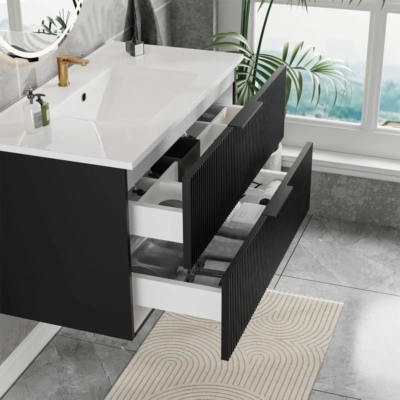 Modern Wall Mounted Floating Bathroom Vanity With Sink And Drawers by Unique Piece Furniture