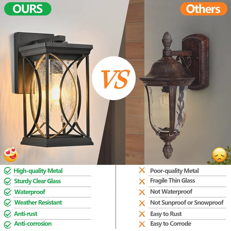 14'(H) Black Outdoor Wall Lantern with Crackled Glass by HouseOfZazla