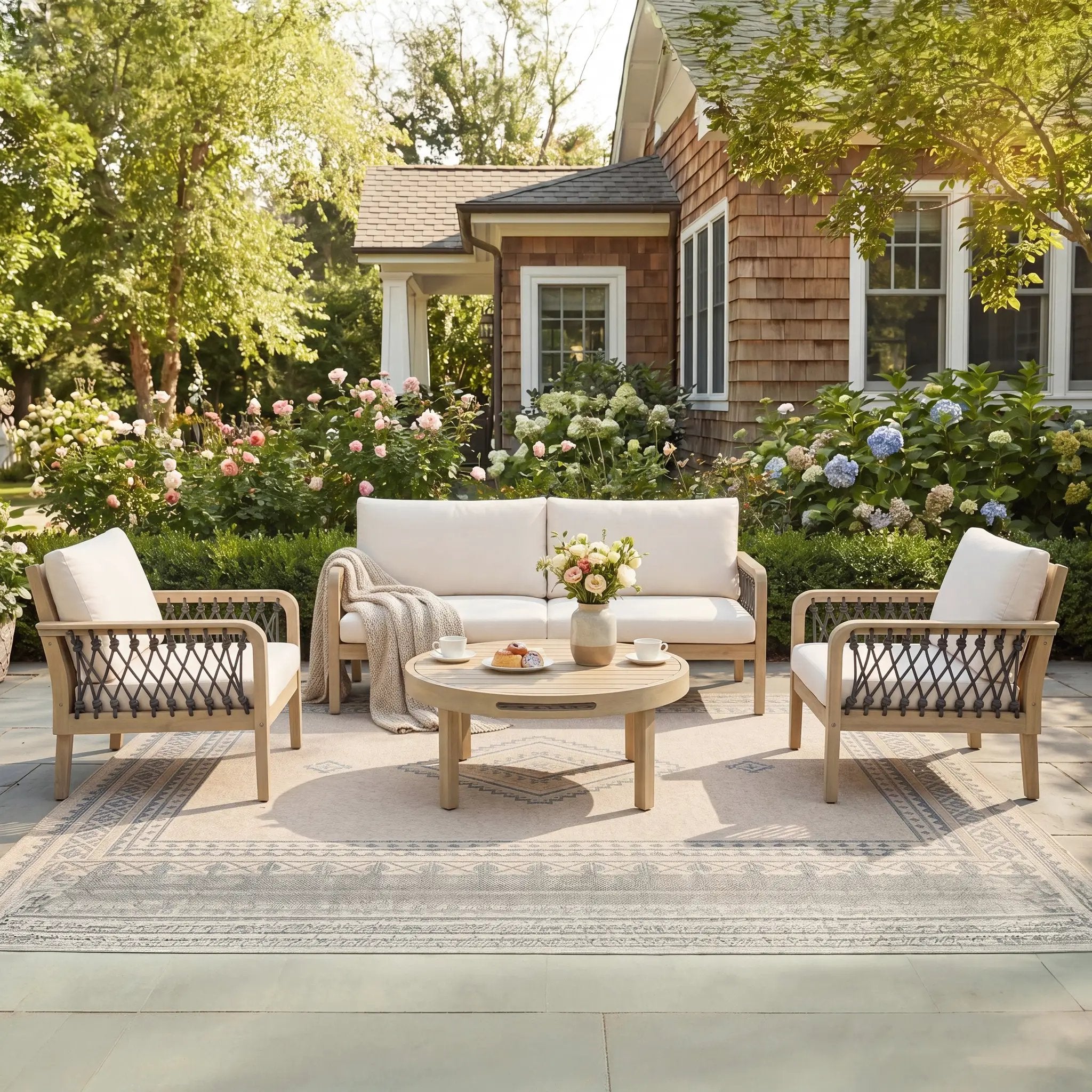 4-Piece Acacia Wood Outdoor Patio Furniture Set by HouseOfZazla