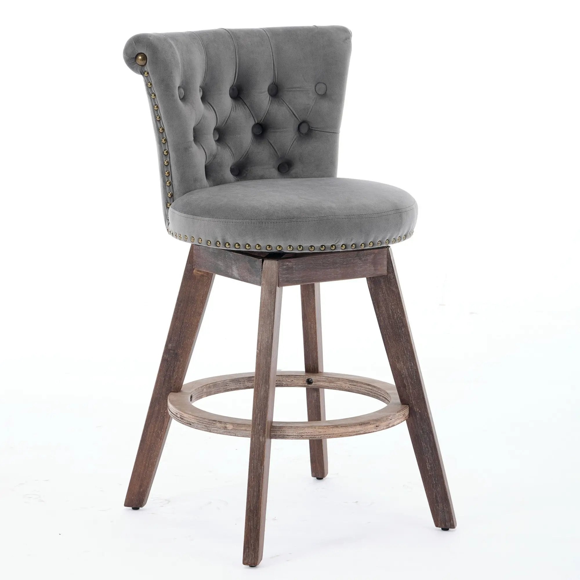26" Counter Height Bar Stools Set of 2 with 360° Swivel and Velvet Upholstery by HouseOfZazla