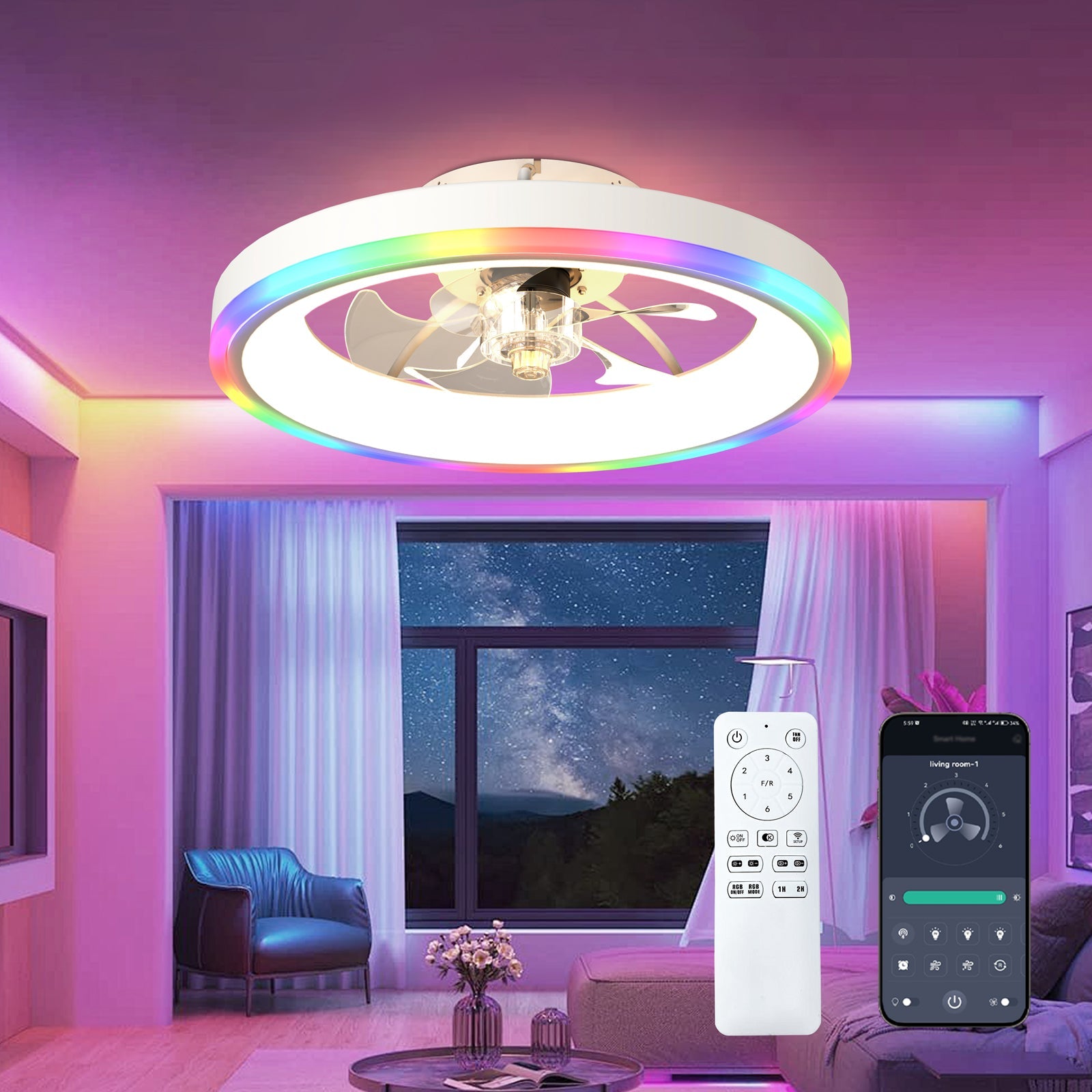 19.7" Modern RGB Ceiling Fan with Lights by HouseOfZazla