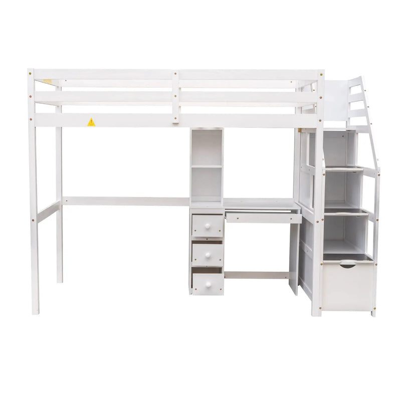 Loft Bed With Stand Alone Bed, Storage Staircase, Desk, Shelves, And Drawers by Unique Piece Furniture