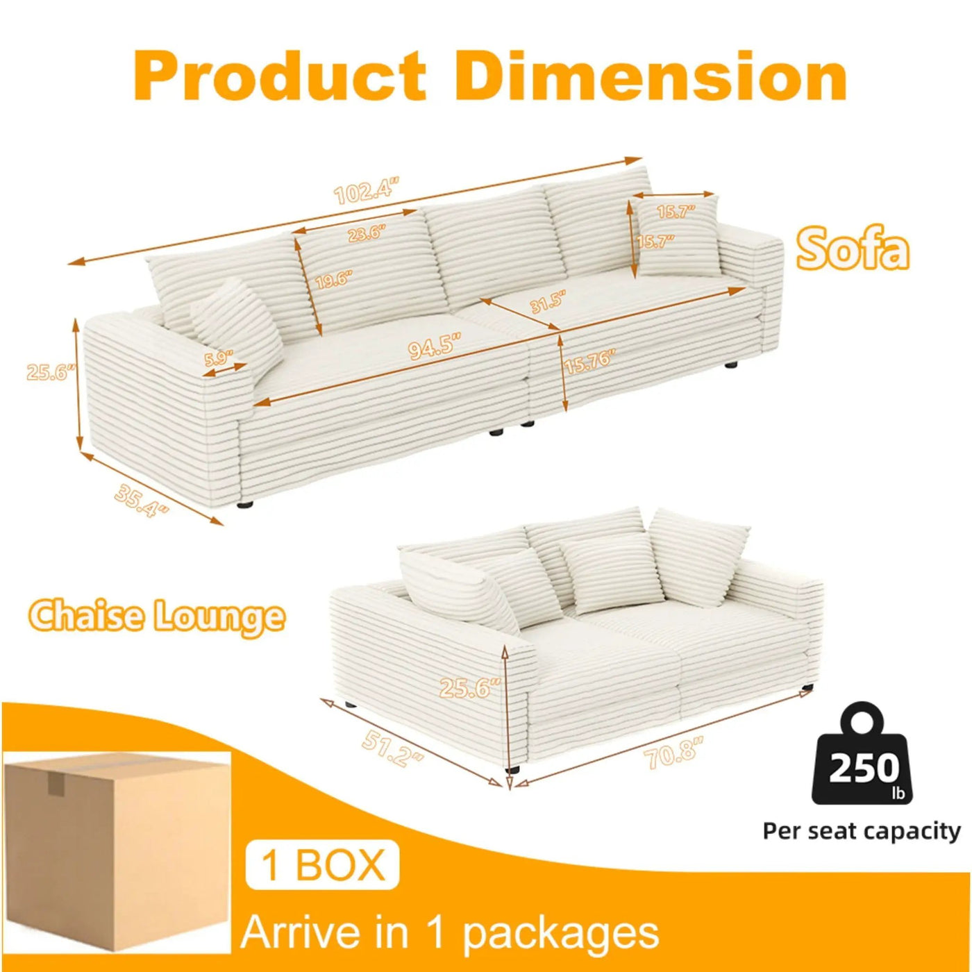 4 Seat Modern Comfy Upholstered Sofa Cloud Couch by HouseOfZazla