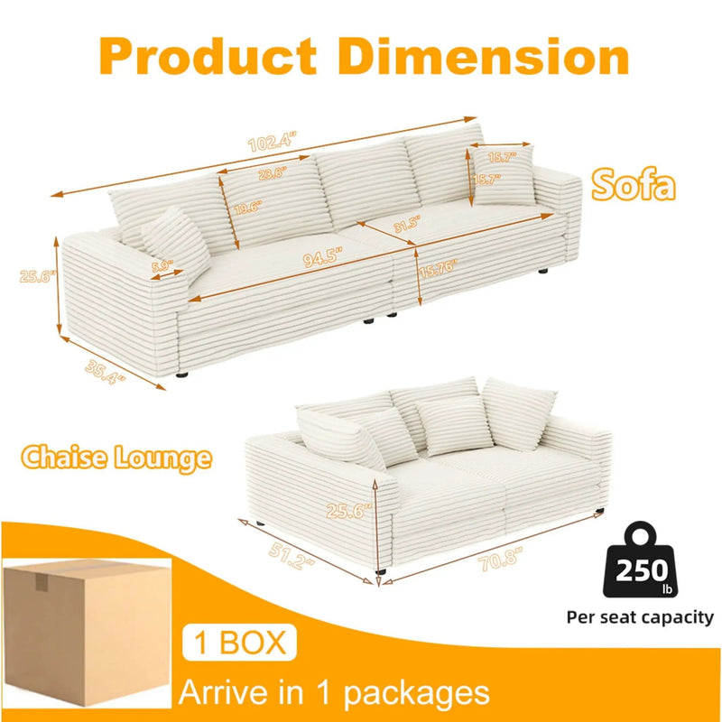 4 Seat Modern Comfy Upholstered Sofa Cloud Couch by HouseOfZazla