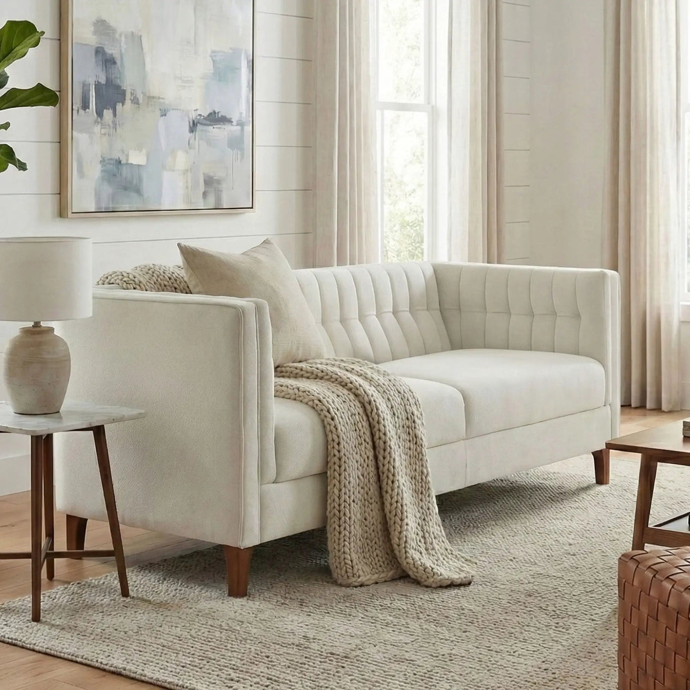 Modern 3 Seater Sofa Upholstered Couch with Curved Armrests by HouseOfZazla
