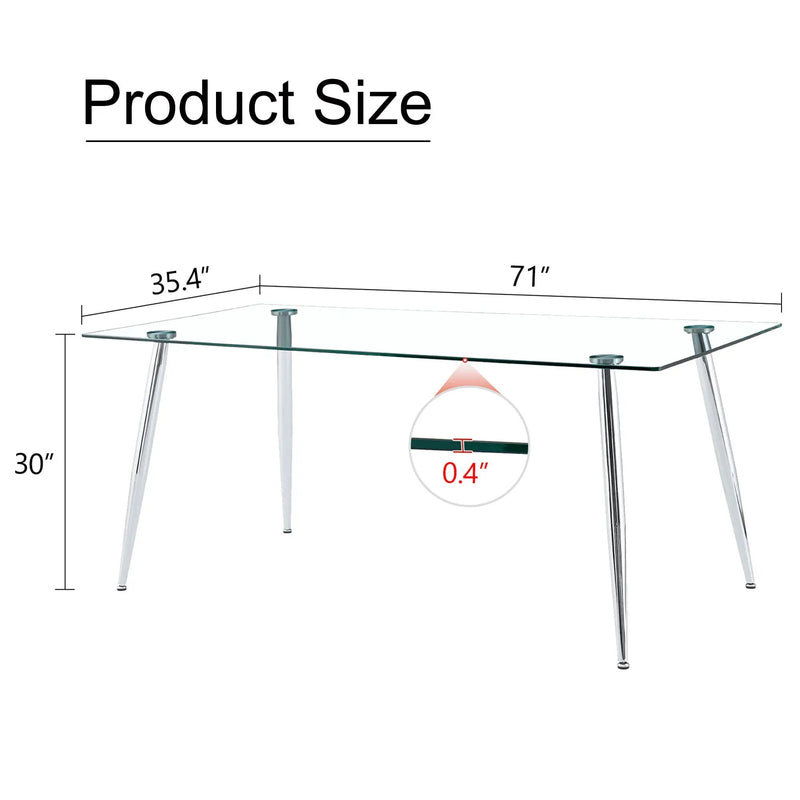 Modern Rectangular Glass Dining Table For 4-6 People With Tempered Glass Countertop by HouseOfZazla