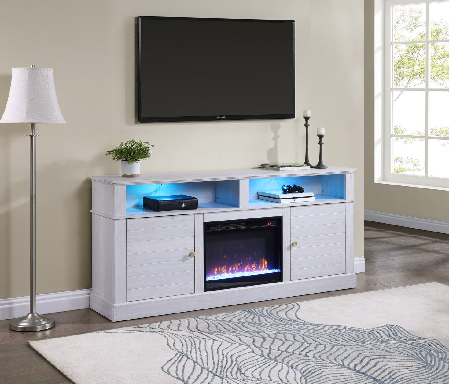 Terra - TV Stand Console With Fireplace - White Walnut by HouseOfZazla