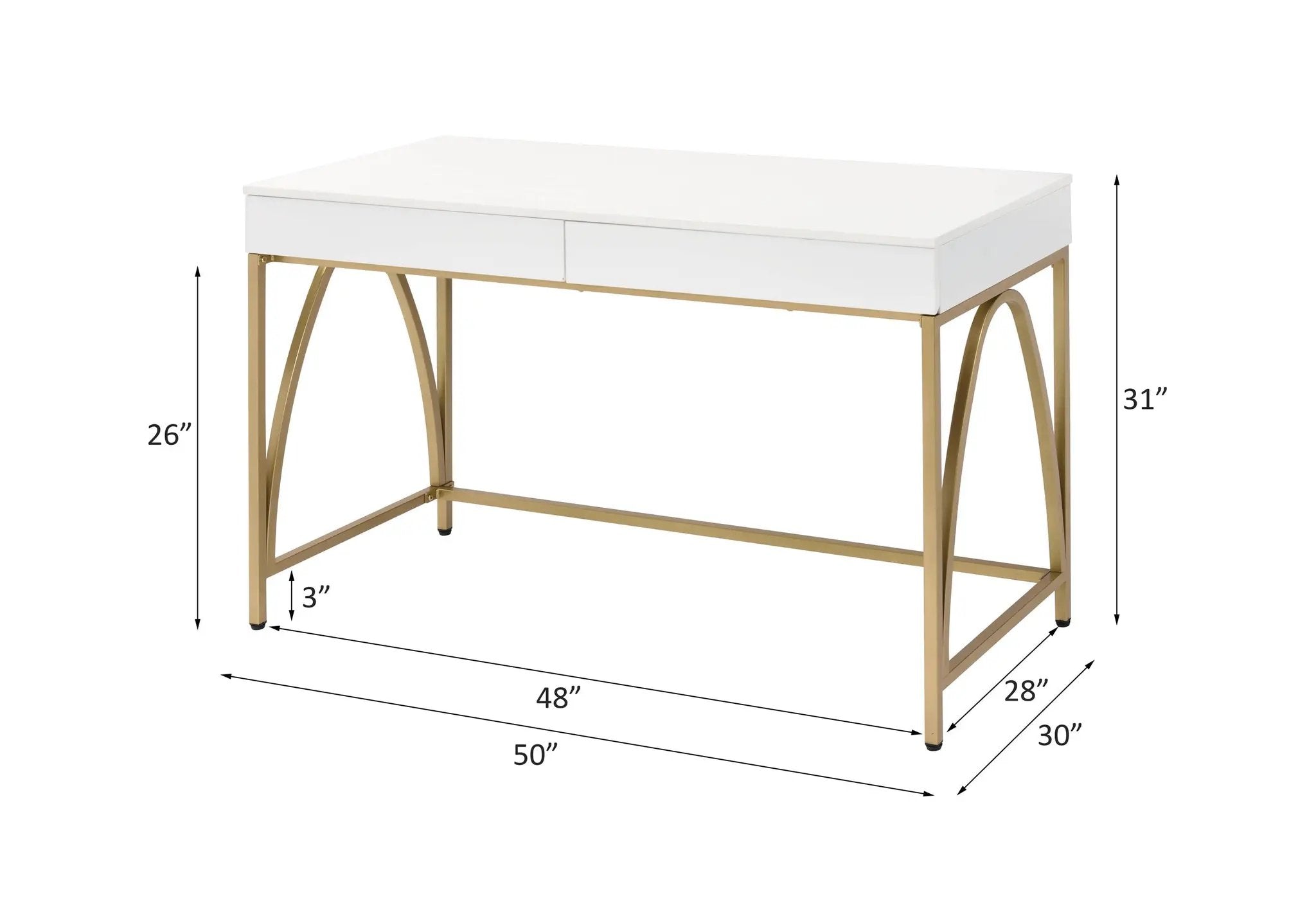 Lightmane - Writing Desk (Same Ac00900) - White High Gloss & Gold by Unique Piece Furniture