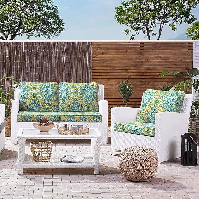 LVTXIII Outdoor Deep Seat Cushion 22"x22"x4" Patio Seat and Back Cushion Set Seasonal Chair Cushion for Dining Arm Chairs, Wicker Chairs and Garden Furniture Decoration, Damask Green by GreenHaven Gardens