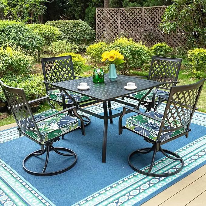 LVTXIII Patio Chair Cushions 19"x19"x3", Water-Repellent Outdoor Seat Cushions for Patio Furniture, Square Chair Pads with Ties for Home Garden Decoration, Set of 2, Islamorada Blue Green by GreenHaven Gardens