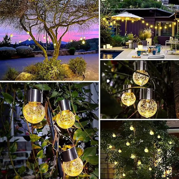 12Pack Hanging Outdoor Solar Lights - Decorative Cracked Glass LED Ball Lights Waterproof Tree Solar Powered Globe Lights with Handle for Garden Yard Patio Fence Christmas Decoration, Warm White by GreenHaven Gardens