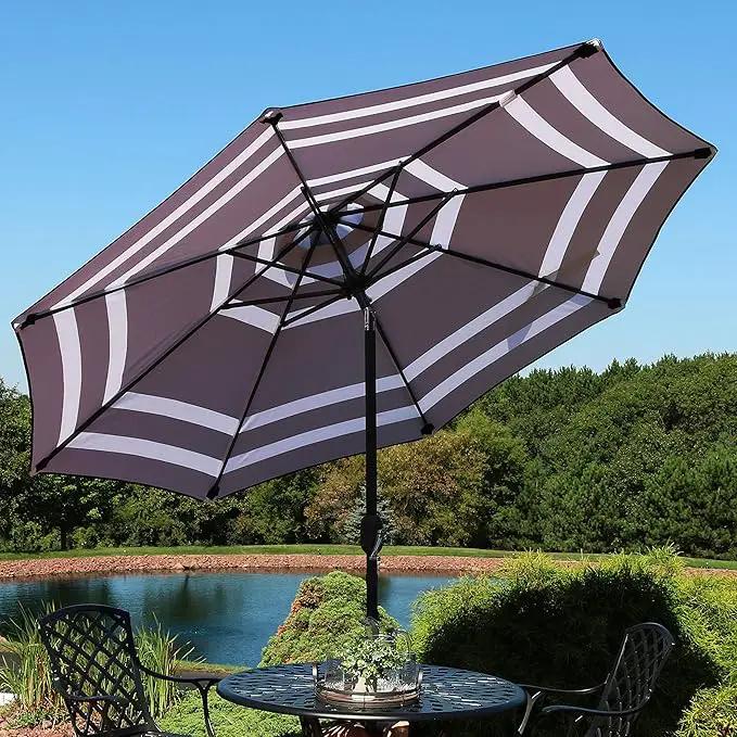 Sunnydaze Outdoor Patio Umbrella - Polyester Table Market Umbrella with Push-Button Tilt and Crank - 8 Sturdy Ribs - Navy Blue Stripe - 9ft by GreenHaven Gardens