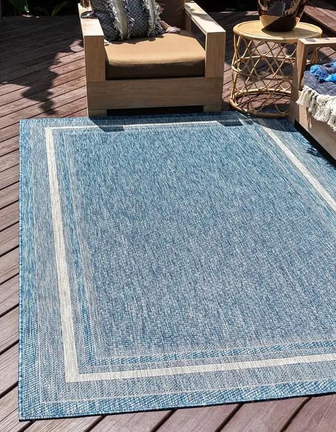 Unique Loom Outdoor Border Collection Area Rug - Soft Border (5' 3" x 7' 1" Rectangle Blue/Ivory) by GreenHaven Gardens