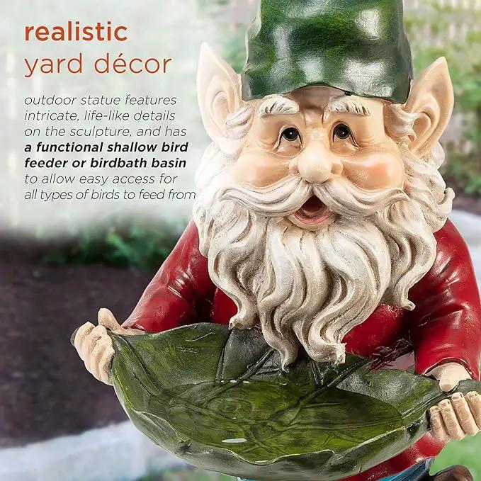 Alpine Corporation 16" Tall Outdoor Garden Gnome and Bird Feeder Yard Statue Decoration by GreenHaven Gardens