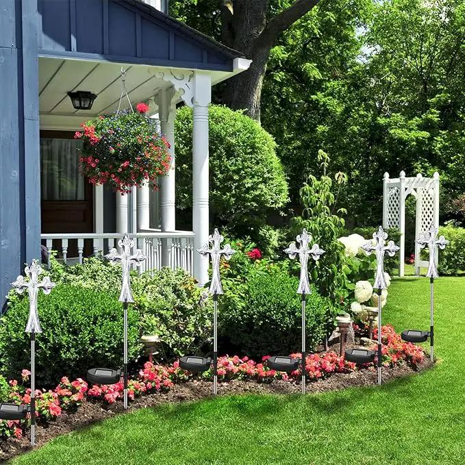 Riakrum 4 Piece Solar Cross for Cemetery Grave Grave Crosses for Cemetery Memorial Stake Solar Lights Waterproof Outdoor Garden Stake Cemetery Cross for Grave Yard Decorations, 16 Inches Long by GreenHaven Gardens
