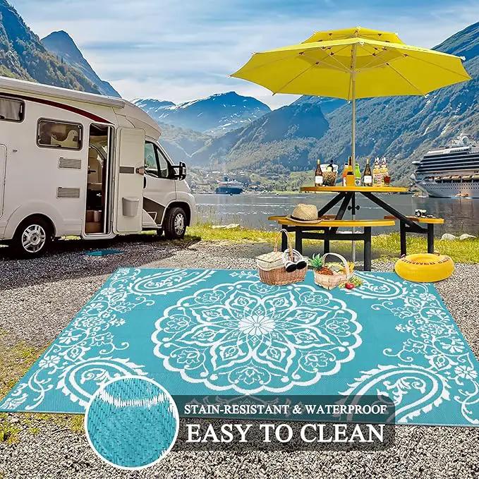 Pauwer Reversible Outdoor Rug, 6'x9', Waterproof Polypropylene Patio Mat, RV, Balcony, Deck, Beach, Picnic by GreenHaven Gardens