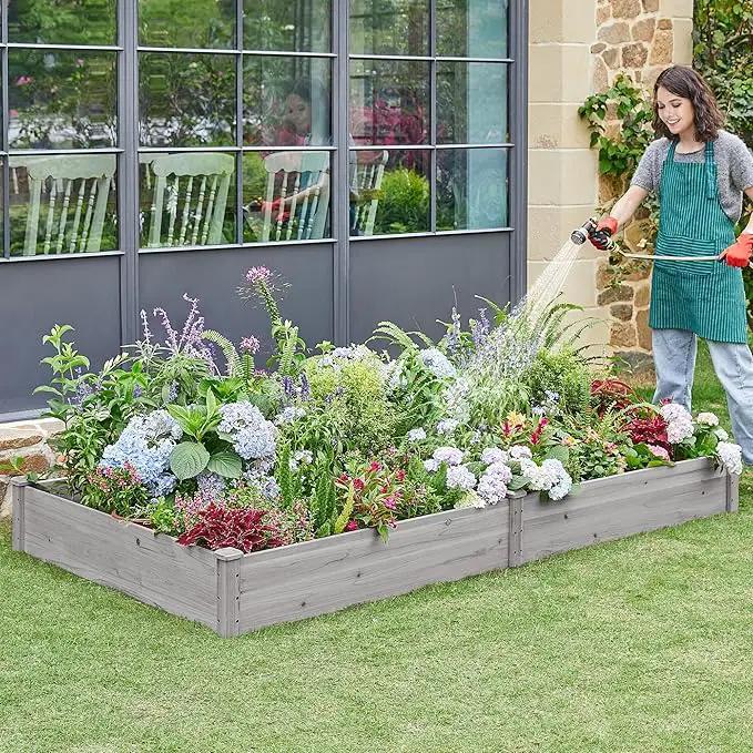 Yaheetech 8×4ft Wooden Horticulture Raised Garden Bed Divisible Elevated Planting Planter Box for Flowers/Vegetables/Herbs in Backyard/Patio Outdoor, 93 x 48 x 10in, Gray by GreenHaven Gardens