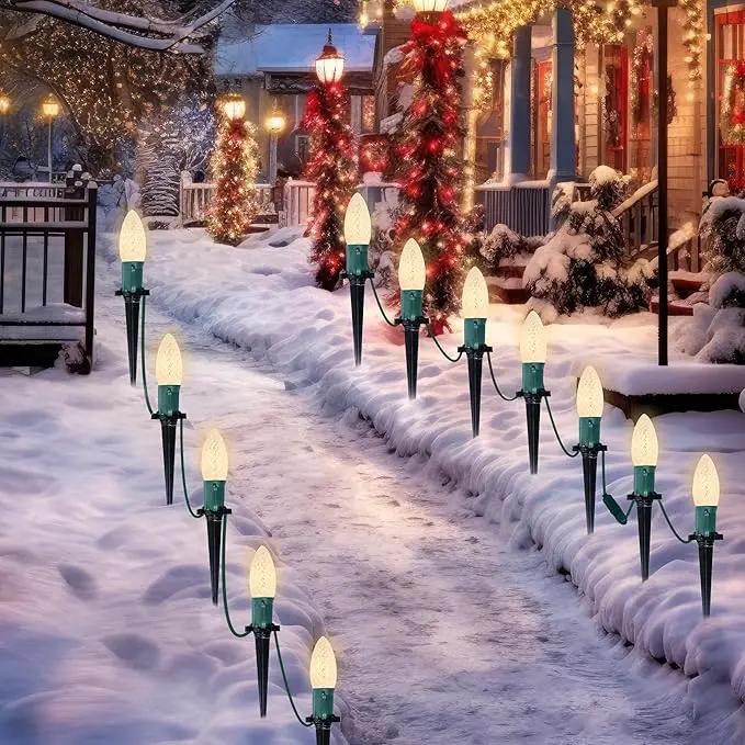 Joiedomi 30.75FT C9 Christmas Pathway Marker Lights, 24 LED Strawberry Stake Warm White Outdoor Faceted Walkway Decor with Connectable for Holiday Xmas Yard Garden Lawn by GreenHaven Gardens