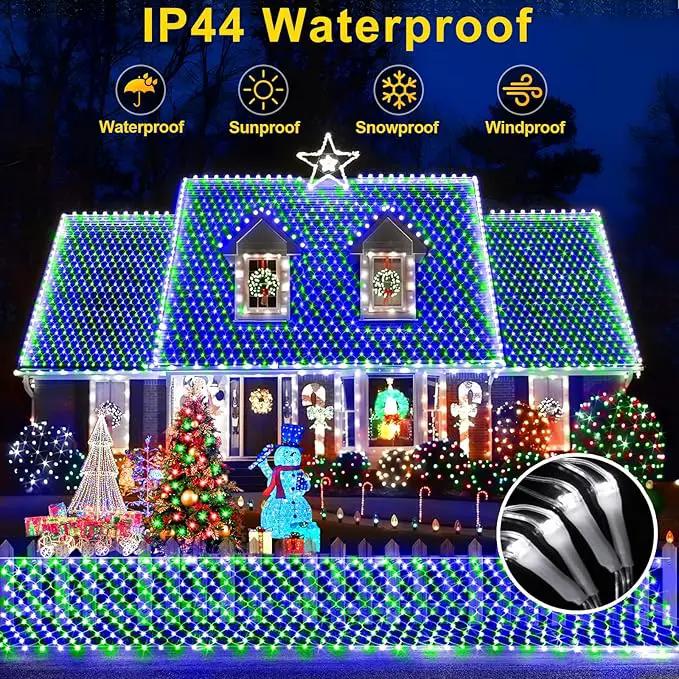 KNONEW 2-Pack 360 LEDs Christmas Net Lights 13ft x 9.8ft Outdoor Mesh Lights Connectable Waterproof 8 Modes & Timer Plug-in Net Fairy Lights for Bushes Garden Party Wedding Holiday,Blue and Green by GreenHaven Gardens
