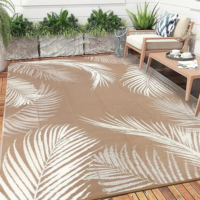 Pauwer Waterproof Outdoor Rug 9x12, Reversible Plastic Straw Patio Camping Rug, Indoor Outdoor RV Mat Carpet for Deck, Camper, Porch, Balcony, Backyard, Picnic, Leaf Brown by GreenHaven Gardens