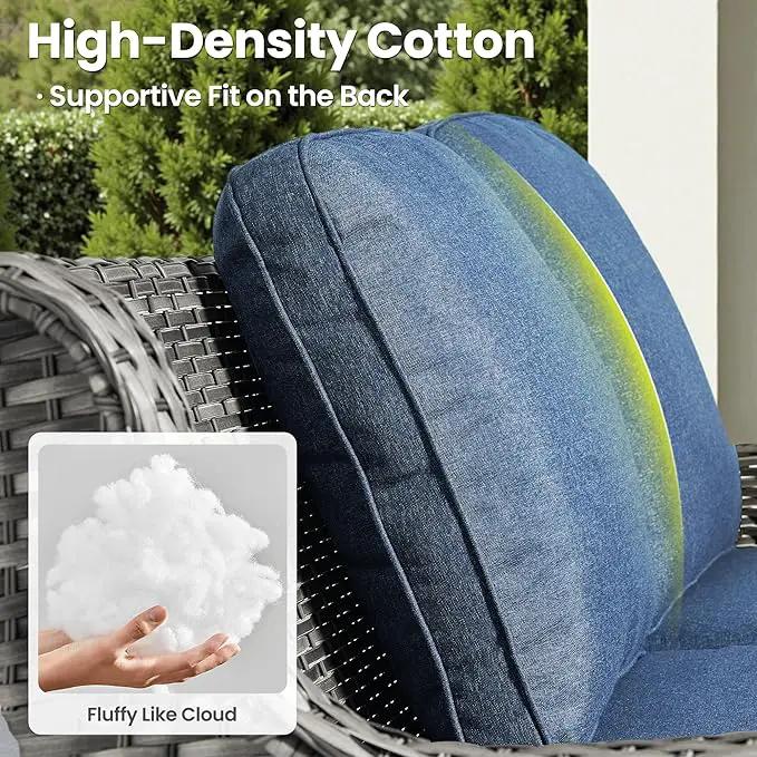 ovios 5 Pieces Patio Furniture Set with 30" Fire Pit Table, Outdoor Wicker Sofa with Loveseat, Comfy Cushions, High Back Couch Conversation Set, Grey Rattan, Denim Blue by GreenHaven Gardens
