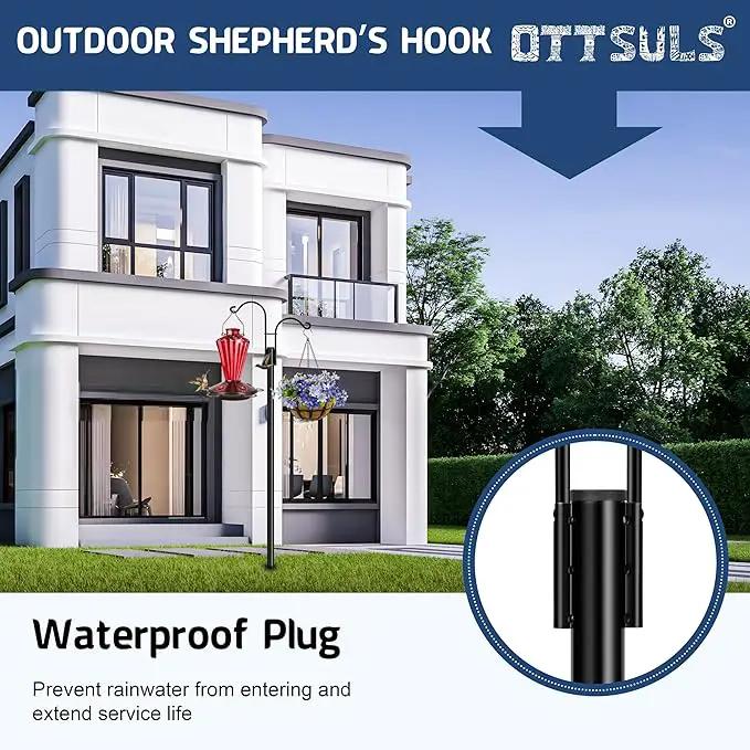 Ottsuls Bird Feeder Pole, 2 Pack 92 INCH Double Shepherds Hooks for Outdoor, Garden Pole with 5 Base Prongs Heavy Duty Planter Hooks for Hanging Plant Baskets, Lantern, Hummingbird Feeder by GreenHaven Gardens