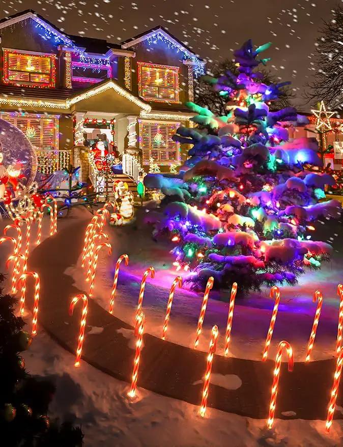 COOLWUFAN 28" Christmas Candy Cane Pathway Markers, Set of 12 Pack Christmas Outdoor Decorations Pathway Lights with 72 Warm Lights for Christmas Holiday Party Walkway Patio Garden Yard Lawn Decor by GreenHaven Gardens