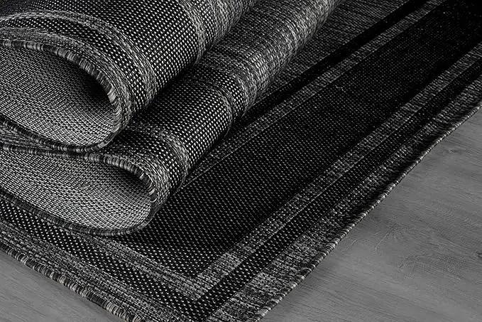 Beverly Rug Large Outdoor Rug 9x12 Modern Bordered Area Rugs for Indoor and Outdoor Patio Deck Porch Garden Waterproof Weather Sun Resistant Washable Outside Carpet (9 x 12 Black) by GreenHaven Gardens