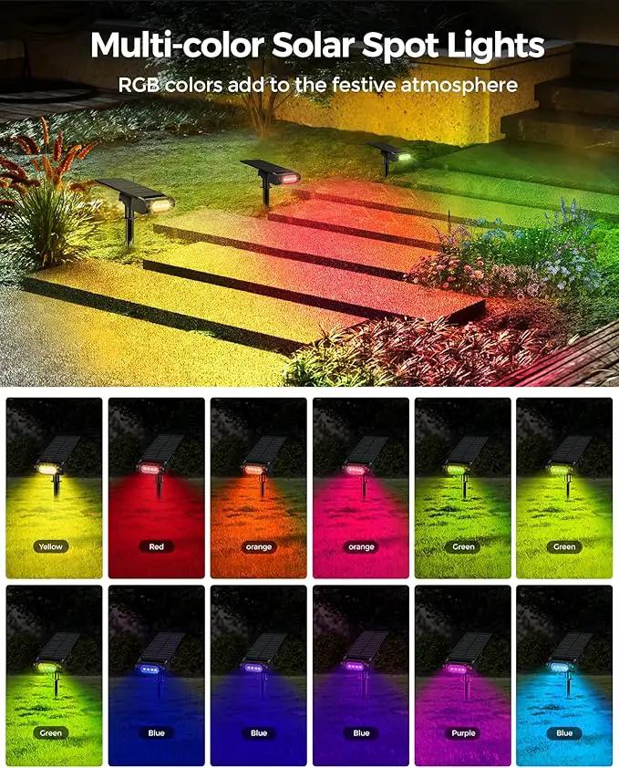 Solar Spot Lights Outdoor Waterproof IP67, RGB Landscape Lighting with Remote & Timer, Color Changing Solar Uplights Outdoor for Trees, Garden, Yard, and Pathway (2 Pack) by GreenHaven Gardens