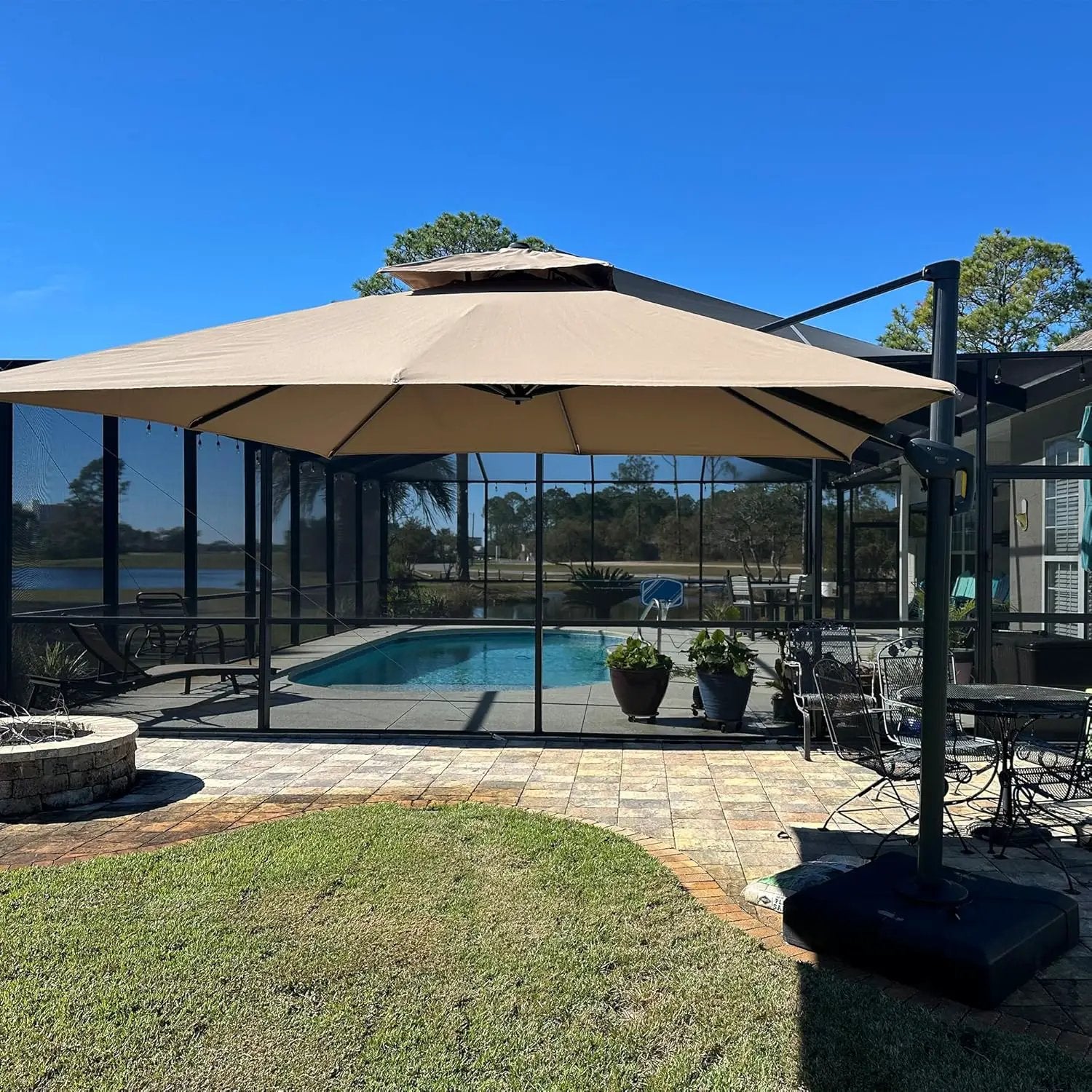 PURPLE LEAF 10FT Cantilever Outdoor Umbrellas Large Patio Umbrella Hanging Double Top Square Offset Umbrella with 360°Rotation Tilting Umbrella Outdoor Patio, Taupe by GreenHaven Gardens