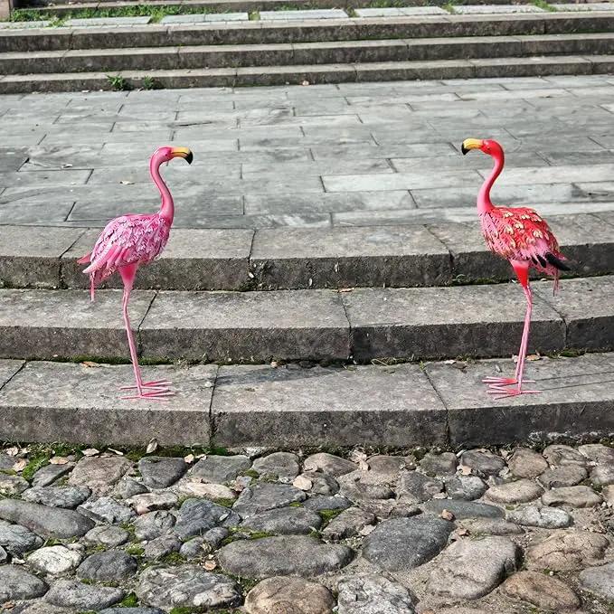 Garden Statues Flamingo Sculptures Metal Yard Art, Pink Bird Art Outdoor Backyard Decor Patio Lawn Porch Ornament Flamingo Yard Decoration (Pink with White) by GreenHaven Gardens