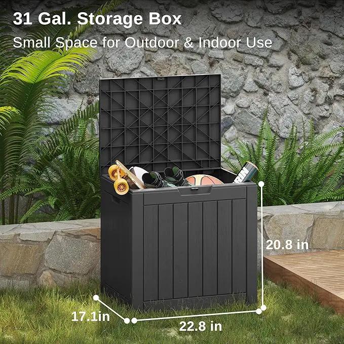 EAST OAK Outdoor Storage Box, 31 Gallon Deck Box, Waterproof Resin Storage Bin for Patio Cushions, Gardening Tools, Accessories, Lockable, UV Resistant, Black by GreenHaven Gardens