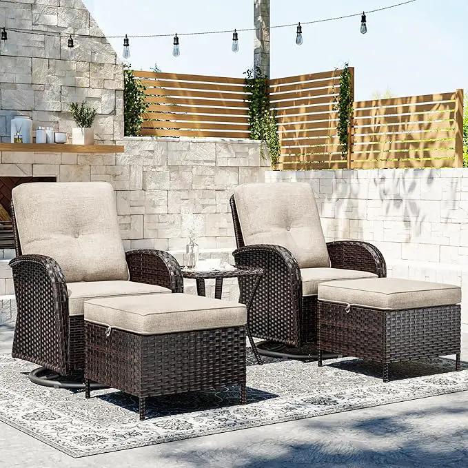 Joyside 5 Piece Patio Furniture Set, Outdoor Swivel Chair Sets with Thick Cushion and Ottoman, Wicker Patio Conversation Set for Porch, Deck Use (Brown/Beige, 5 PCS) by GreenHaven Gardens