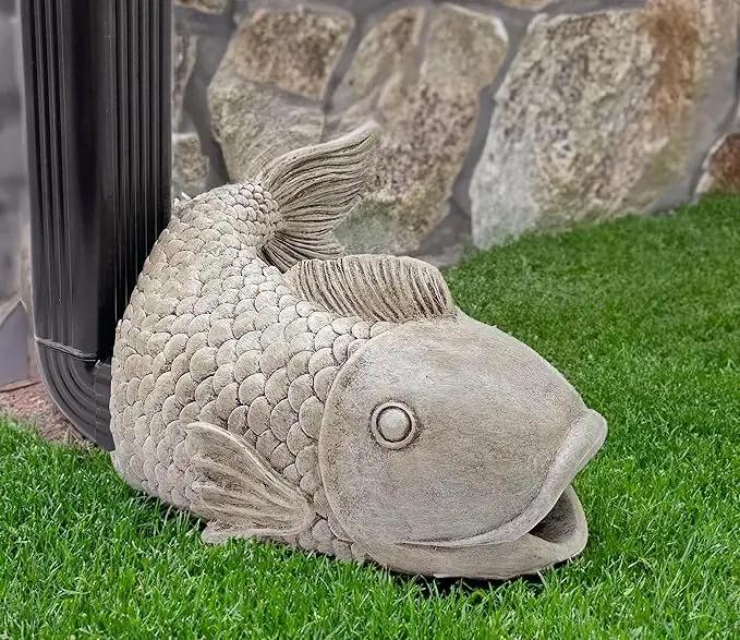 Fish Statues Gutter Downspout Extension Statues Garden Decoration,Resin Statue Outdoor Decor,Animal Downspout Diverter,Decorative Gutter Extension,3"×4" Downspout Extender Diverter Splash Block by GreenHaven Gardens