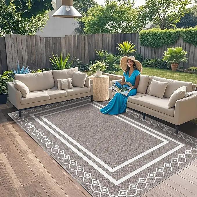 Outdoor Patio Rug, Outside Rectangular Carpet, Moroccan Geometric Rugs, Washable Large Indoor Outdoor Rug Mats for RV, Picnic, Backyard, Deck, Balcony, Porch, Beach 5'x8' by GreenHaven Gardens