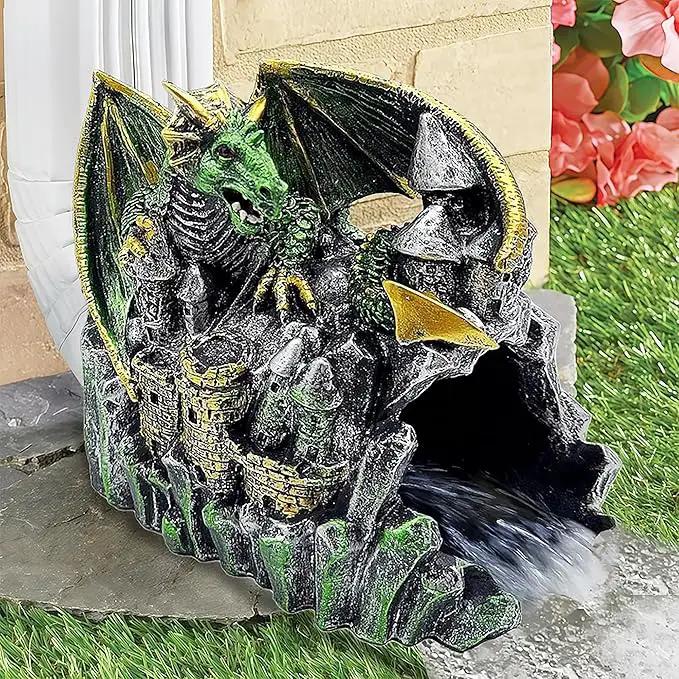 Magical Dragon Statue Gutter Downspout Extender, Garden Ornament, Decor Downspout Diverter, Perfect Rain Diverter for 3"x4" Downspouts, Eco-Friendly Resin, Perfect Outdoor Decor Gift by GreenHaven Gardens