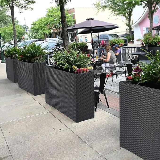 LEWIS&WAYNE Tall Planters for Outdoor Plants Handmade Wicker Large Rectangular Block Planter Box with Removable Liners Modern Planter for Indoor Outdoor Patio Deck - Black by GreenHaven Gardens