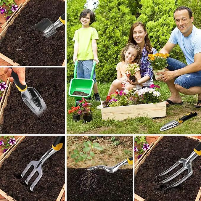 FEBSNOW Garden Tool Set - 5 Pieces Heavy Duty Gardening Hand Tools Kit Include Garden Trowel, Garden Rake, Spade Shovel, Weeder, Cultivator for Men, Women by GreenHaven Gardens